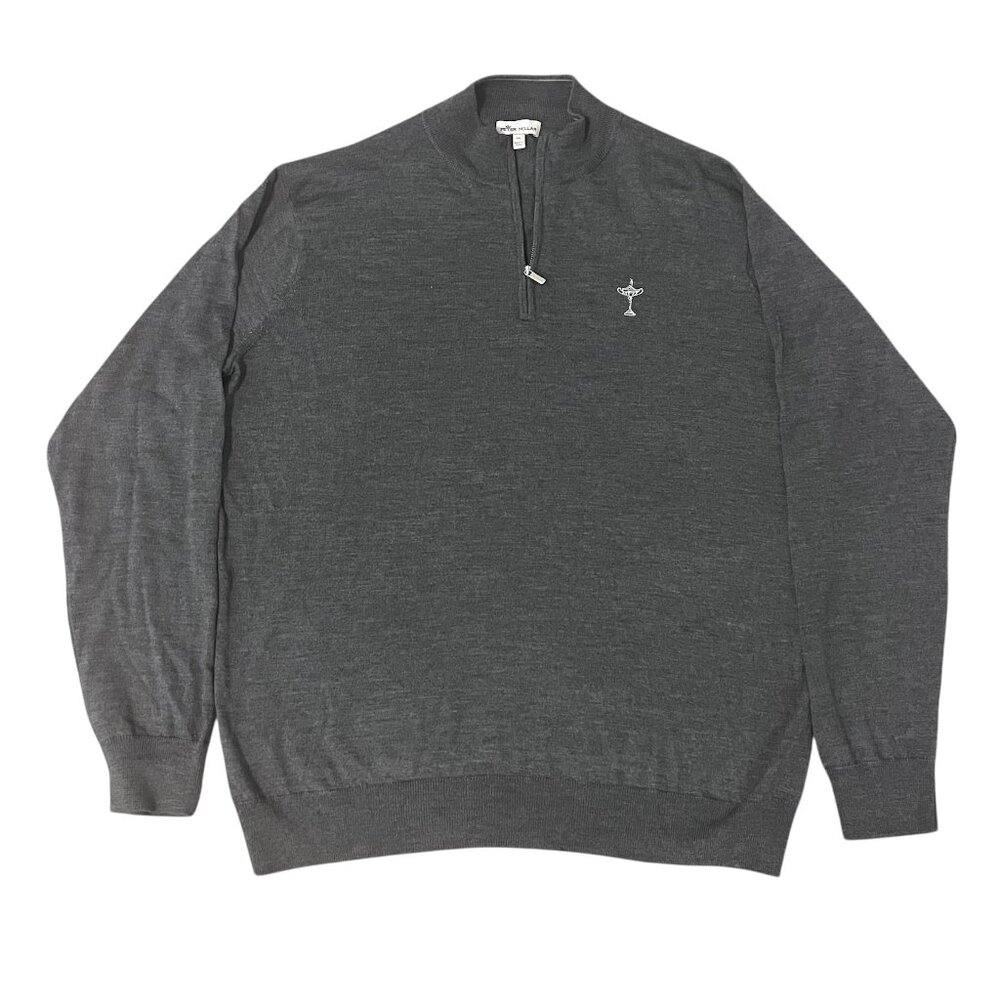 Peter Millar Men’s Gray Quarter Zip Ryder Cup Trophy Sweater Size Extra Large .